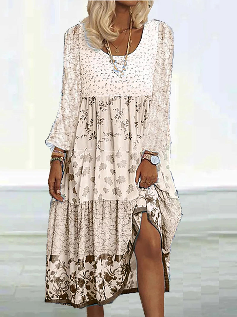 Robe élégante Boho à col en O pour femmes avec imprimé floral - Stylish Gisela Fashion