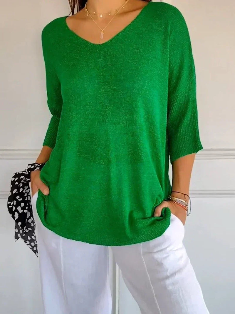 Elégant et confortable top à col en V tricoté pour femmes - parfait pour être porté tous les jours