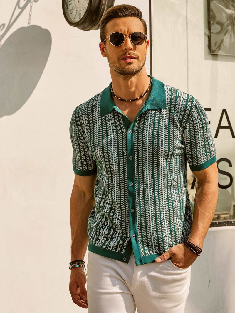 Polo Homme Slim Fit à rayures rétro - Manches courtes en coton mélangé léger et respirant