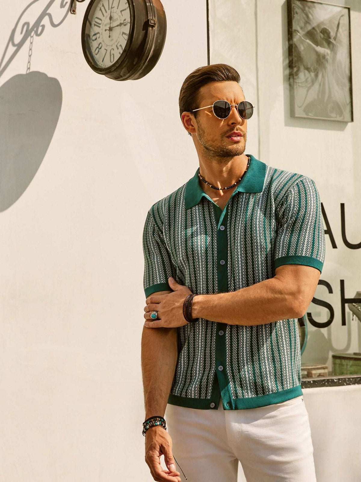 Polo Homme Slim Fit à rayures rétro - Manches courtes en coton mélangé léger et respirant