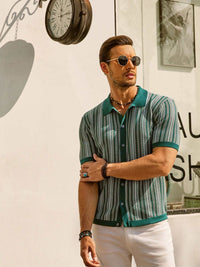 Polo Homme Slim Fit à rayures rétro - Manches courtes en coton mélangé léger et respirant