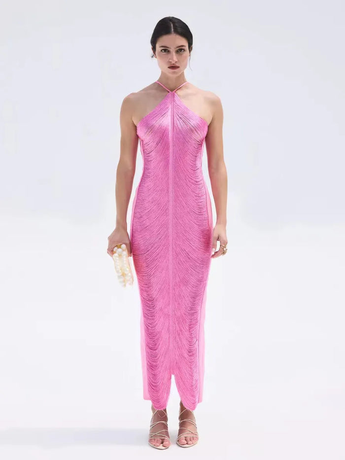 Robe élégante d'été à frange asymétrique avec manches longues - Élégance sophistiquée pour femmes