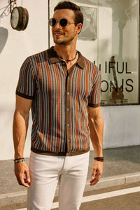 Polo Homme Slim Fit à rayures rétro - Manches courtes en coton mélangé léger et respirant