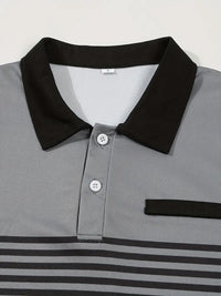 Camisa Polo Masculina - Ajuste Slim - Design Listrado - Manga Curta para Uso Casual