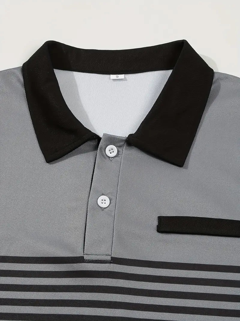Camisa Polo Masculina - Ajuste Slim - Design Listrado - Manga Curta para Uso Casual
