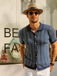 Polo Homme Slim Fit à rayures rétro - Manches courtes en coton mélangé léger et respirant