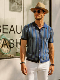 Polo Homme Slim Fit à rayures rétro - Manches courtes en coton mélangé léger et respirant