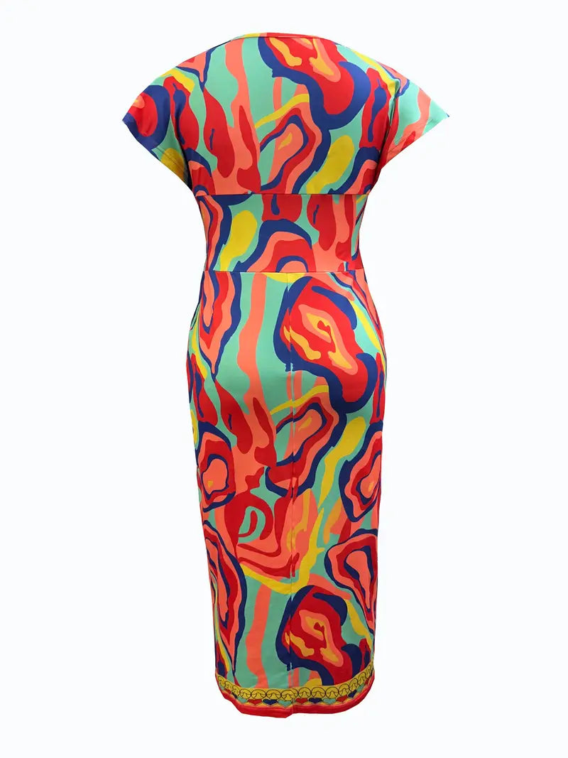 Robe moulante pour femmes en denim patchwork, longueur mi-cul, col en V à manches courtes