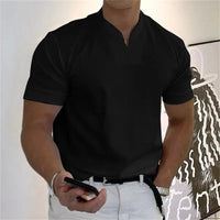 Men's Sporty Notched V-Neck T-Shirt - Short Sleeve Slim Fit Casual Top
