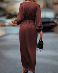 Robe élégante à col en V et manches lanternes pour femmes