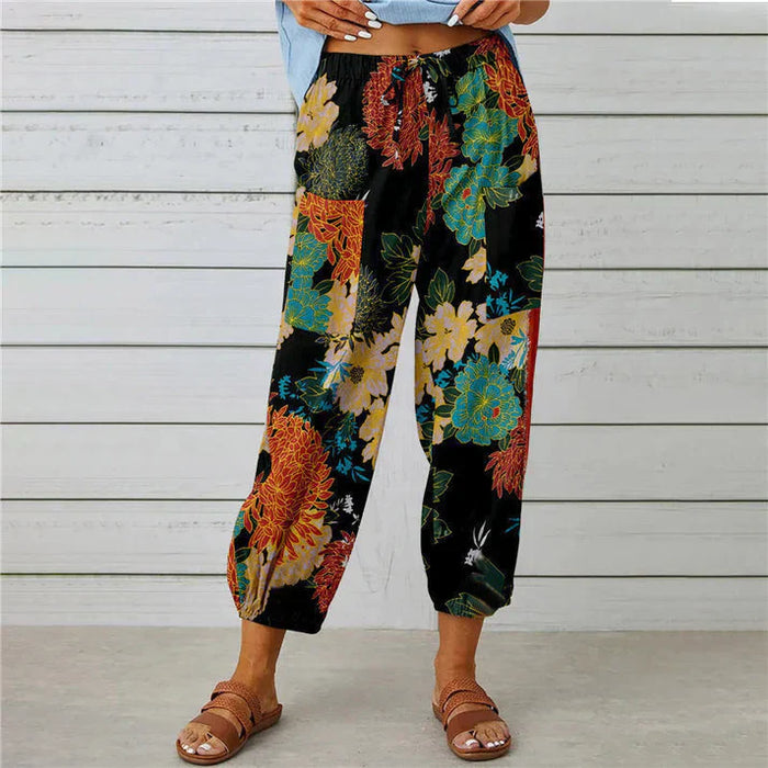 Pantalon d'été aéré à imprimé floral pour femmes - confortable et décontracté pour les journées décontractées