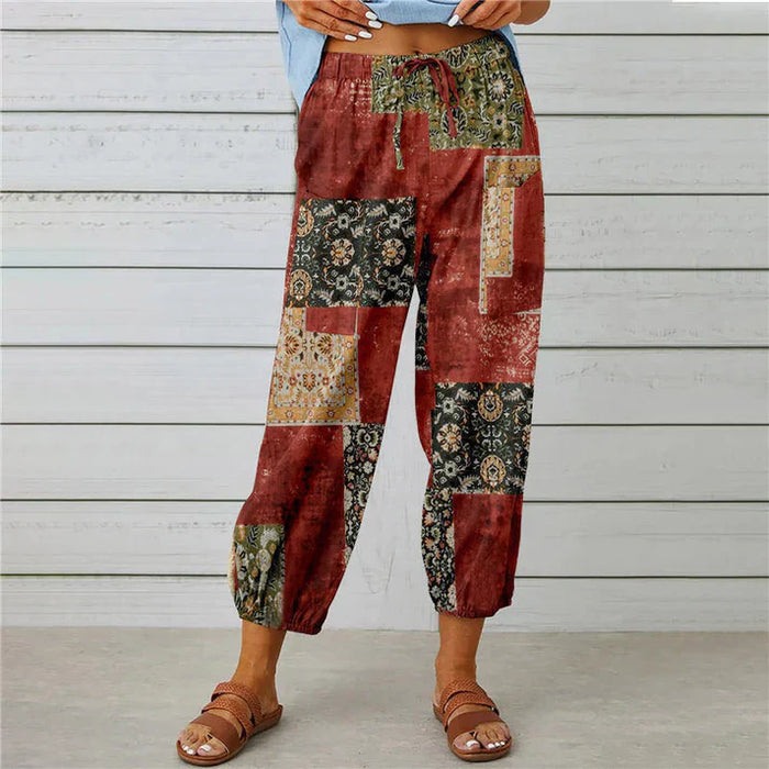 Pantalon d'été aéré à imprimé floral pour femmes - confortable et décontracté pour les journées décontractées