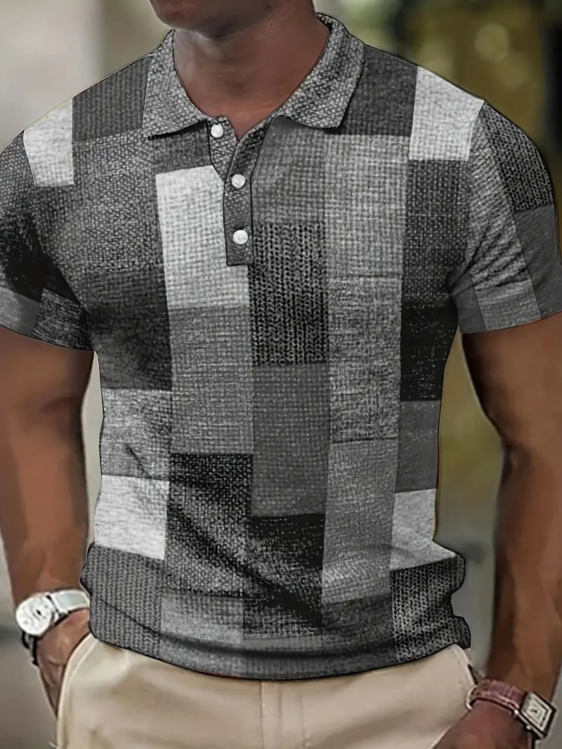 Polo à patchwork stylisé pour hommes - manches courtes - vêtements décontractés respirants