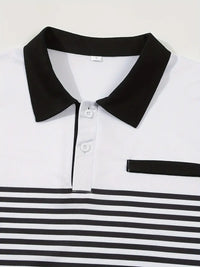 Camisa Polo Masculina - Ajuste Slim - Design Listrado - Manga Curta para Uso Casual