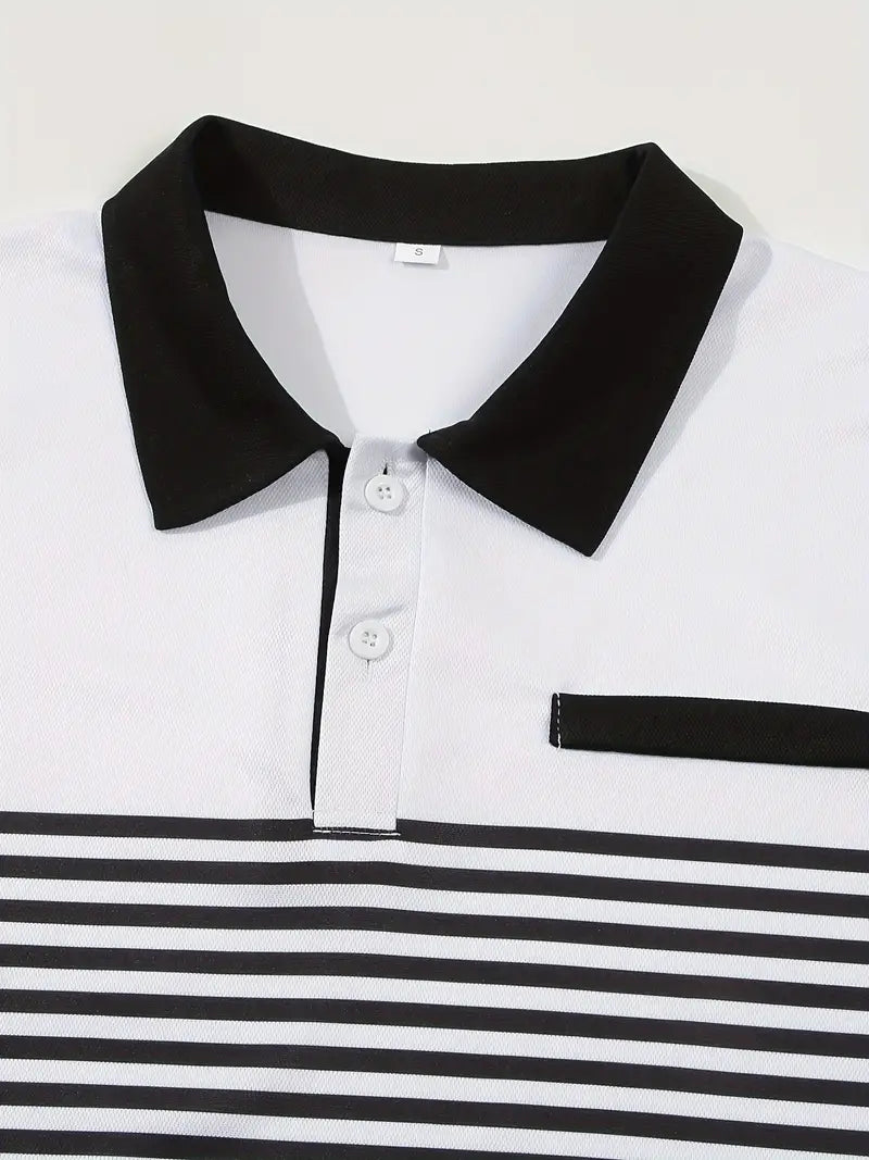 Camisa Polo Masculina - Ajuste Slim - Design Listrado - Manga Curta para Uso Casual