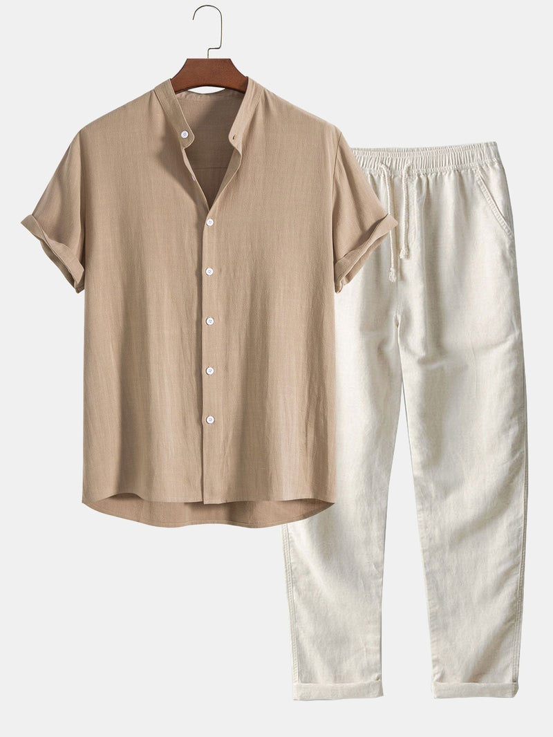 Ensemble chemisier et pantalon 2 pièces en lin - Parfait pour des looks féminins polyvalents et décontractés