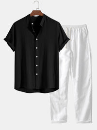 Ensemble chemisier et pantalon 2 pièces en lin - Parfait pour des looks féminins polyvalents et décontractés