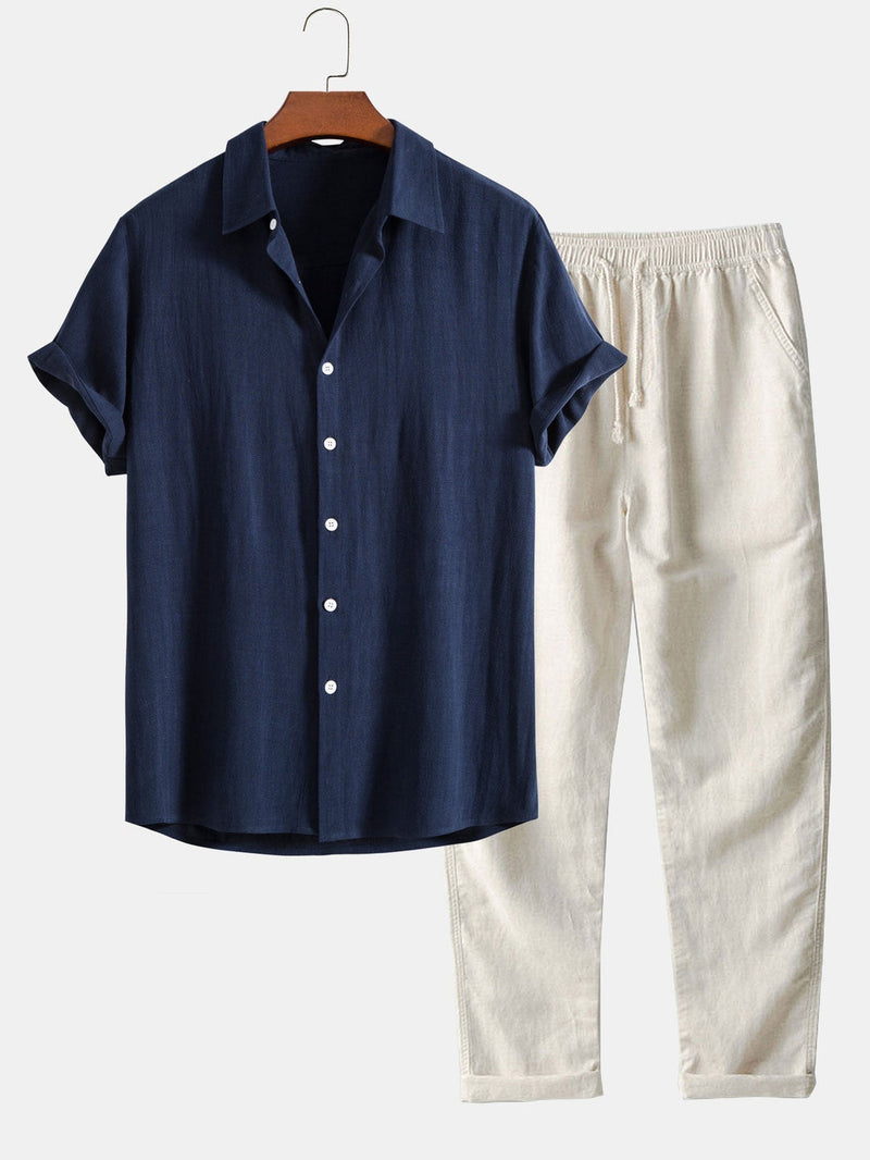 Ensemble chemisier et pantalon 2 pièces en lin - Parfait pour des looks féminins polyvalents et décontractés