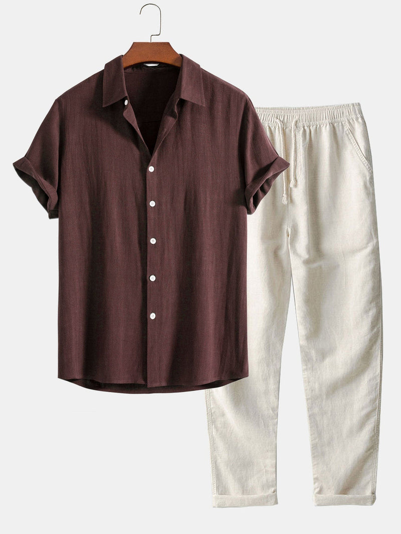 Ensemble chemisier et pantalon 2 pièces en lin - Parfait pour des looks féminins polyvalents et décontractés