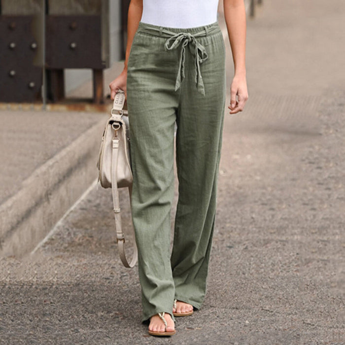 Pantalon à jambe large pour femme en lin aéré pour un look élégant au quotidien