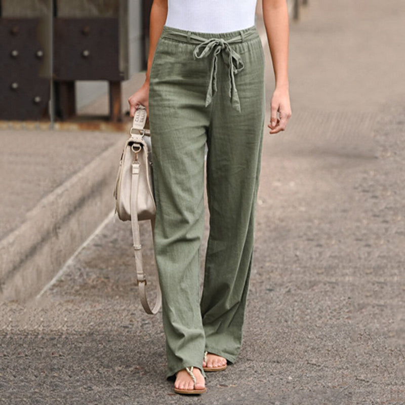 Pantalon à jambe large pour femme en lin aéré pour un look élégant au quotidien