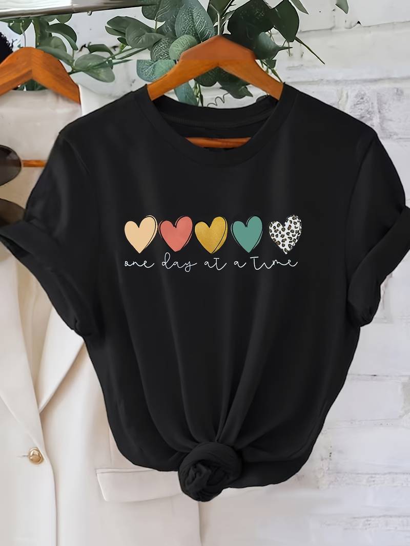 T-shirt imprimé cœur pour femme - Tenue décontractée confortable et élégante pour tous les jours