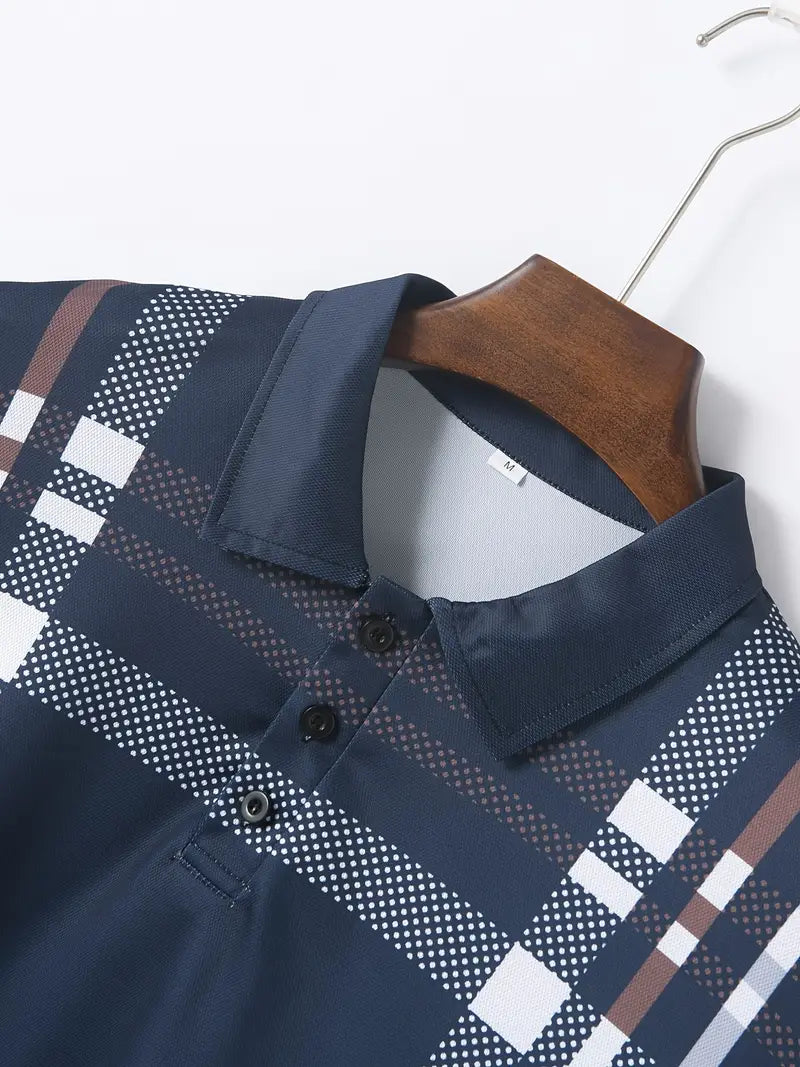 Polo à carreaux stylisé pour hommes - Slim Fit Short Sleeve Casual Classic