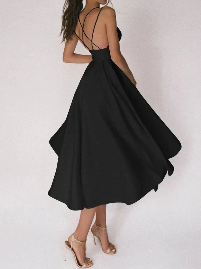 Robe Fendue pour Femmes - Dos Croisé Élégant - Bustier Sans Manches - Jupe Mi-Longue Fluide