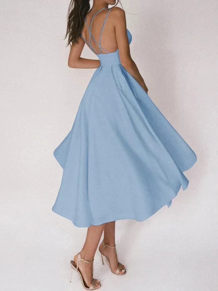 Robe Fendue pour Femmes - Dos Croisé Élégant - Bustier Sans Manches - Jupe Mi-Longue Fluide