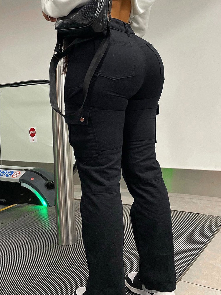 Élégant pantalon cargo à taille haute pour femmes - pantalon décontracté élégant et durable avec poches de rangement pratiques