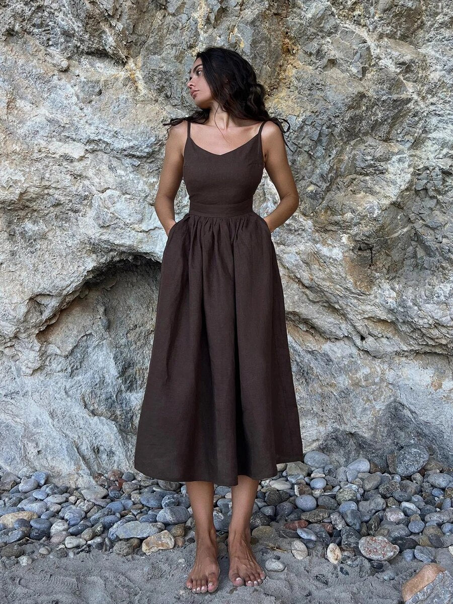 Elégante robe de plage en lin vintage - Kira pour un look d'été élégant