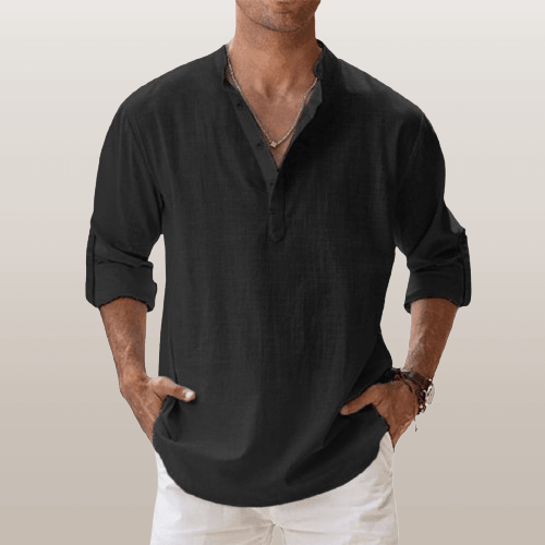 Chemise Henley pour hommes en cuir de lin - Forme allongée, coupe ajustée pour un style plus léger