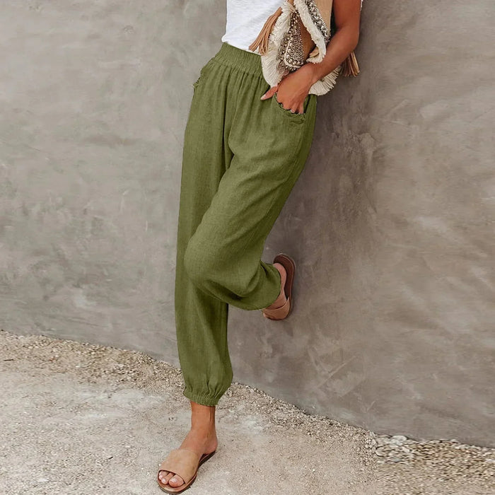 Pantalon léger et décontracté pour femmes avec ceinture élastique confortable - matière respirante et poches pratiques pour un confort quotidien