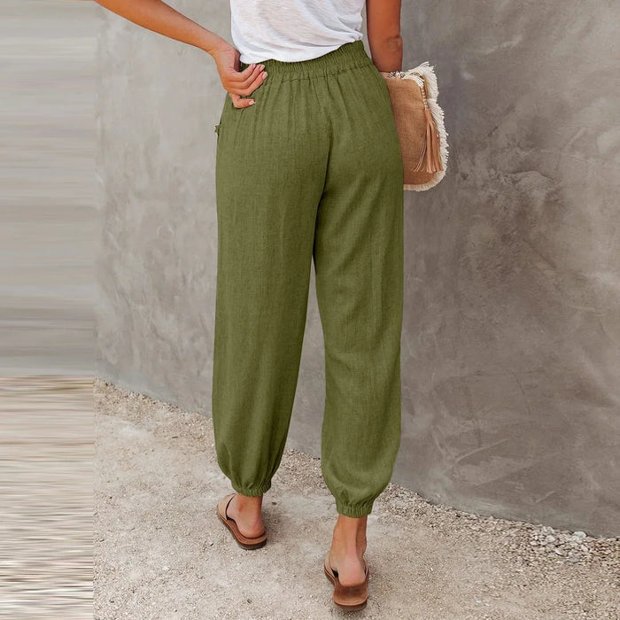 Pantalon léger et décontracté pour femmes avec ceinture élastique confortable - matière respirante et poches pratiques pour un confort quotidien