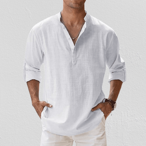 Chemise Henley pour hommes en cuir de lin - Forme allongée, coupe ajustée pour un style plus léger