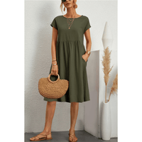 Élégante robe midi en coton et lin à manches courtes pour femmes pour un look chic et confortable