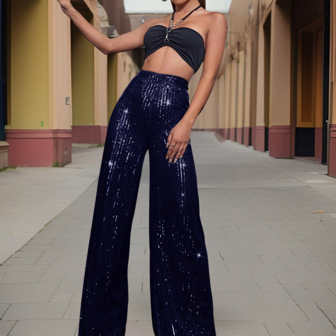 Élégant pantalon de soirée à taille haute pour femmes, avec des jambes larges pour un look élégant