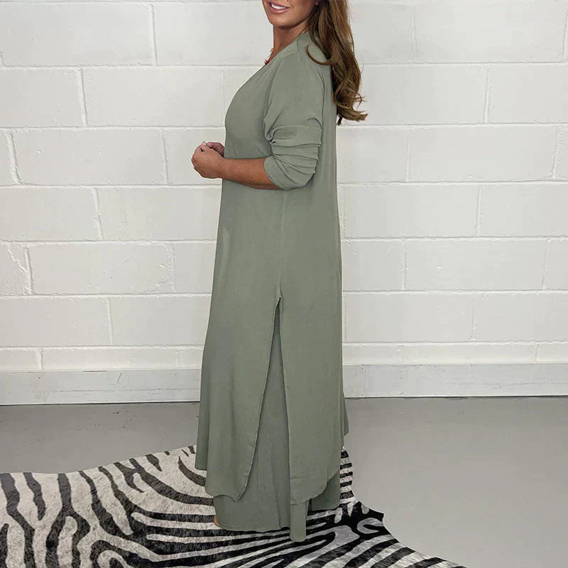 Ensemble tendance 3 pièces pour femmes avec tunique longue élégante et pantalon assorti
