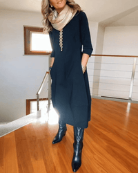 Robe Midi Élégante pour Femmes avec Plis Subtils