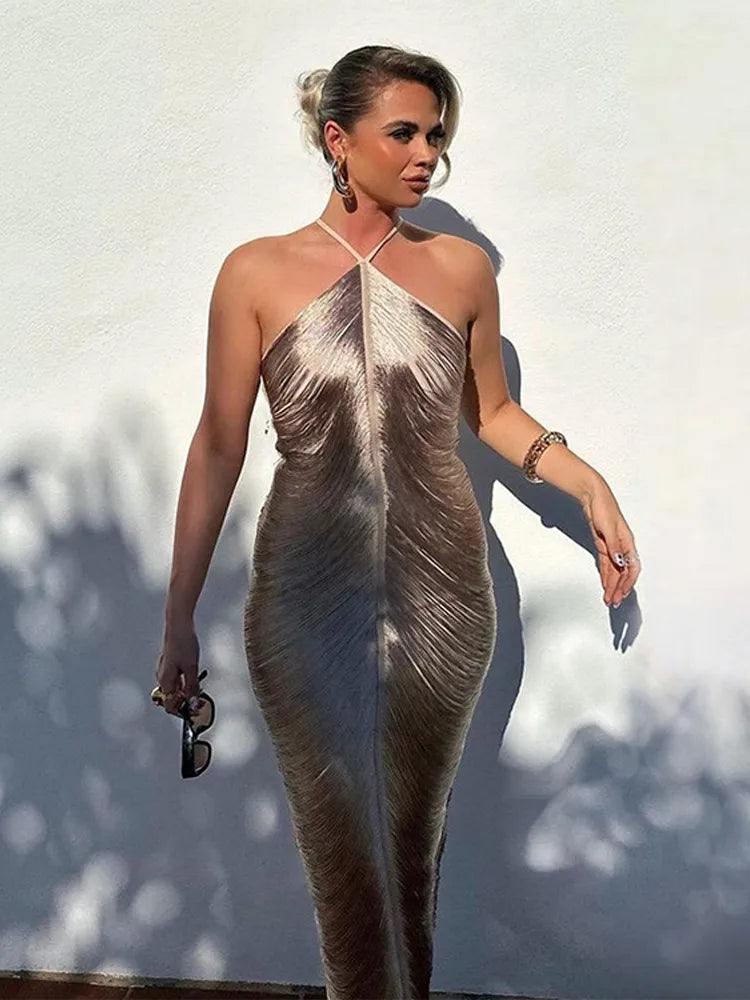 Robe élégante d'été à frange asymétrique avec manches longues - Élégance sophistiquée pour femmes