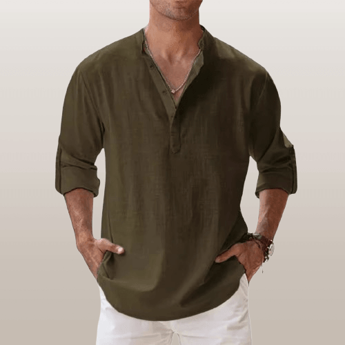 Chemise Henley pour hommes en cuir de lin - Forme allongée, coupe ajustée pour un style plus léger