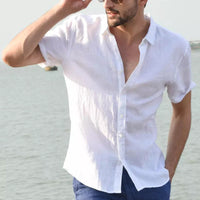 Chemise décontractée pour hommes - Coupe relaxée - Manches courtes - Col boutonné