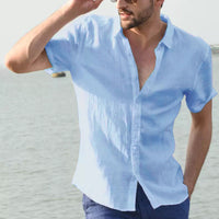 Chemise décontractée pour hommes - Coupe relaxée - Manches courtes - Col boutonné