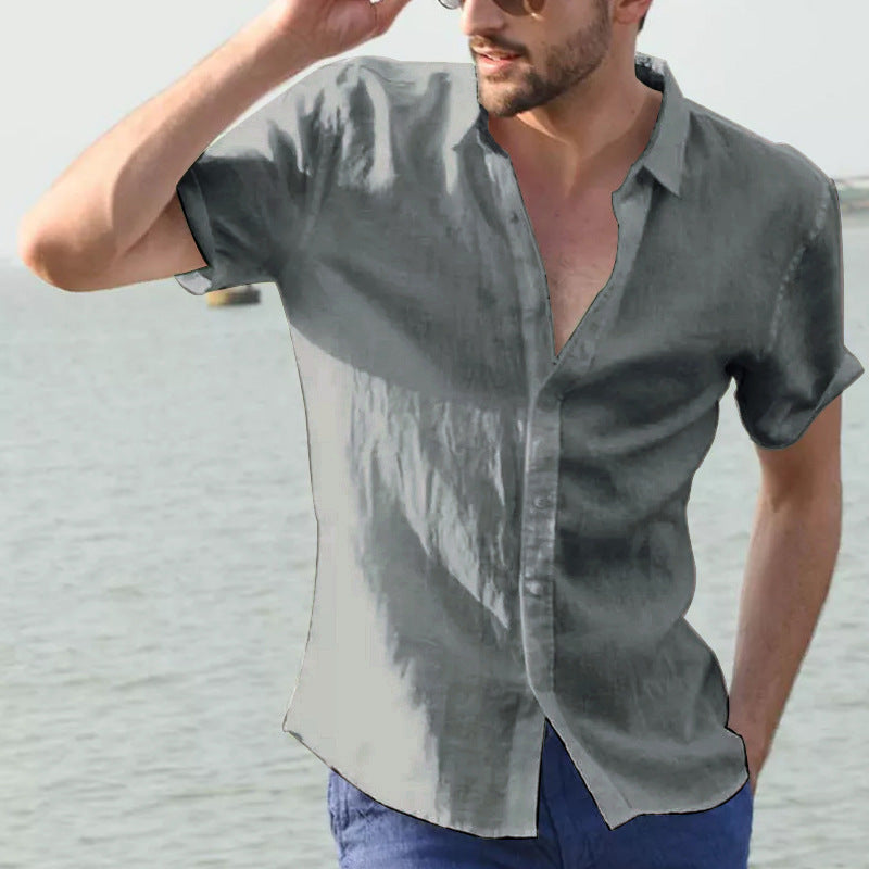 Chemise décontractée pour hommes - Coupe relaxée - Manches courtes - Col boutonné