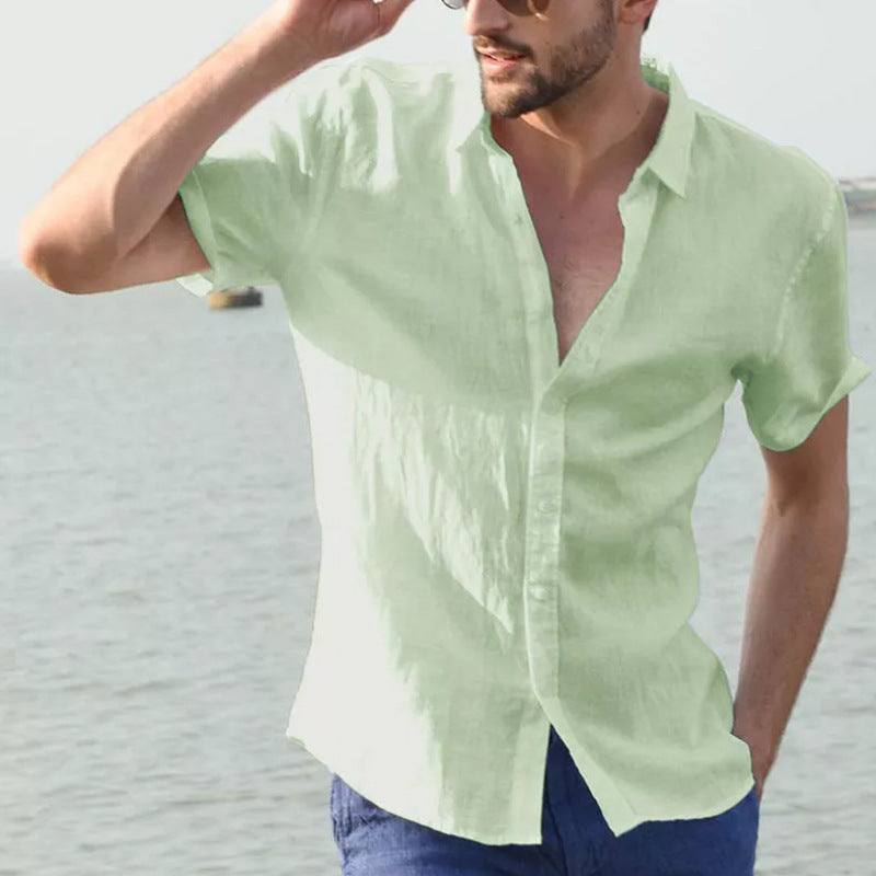 Chemise décontractée pour hommes - Coupe relaxée - Manches courtes - Col boutonné