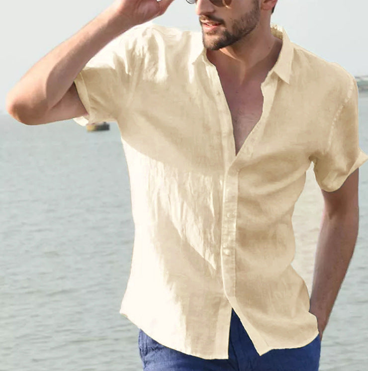 Chemise décontractée pour hommes - Coupe relaxée - Manches courtes - Col boutonné
