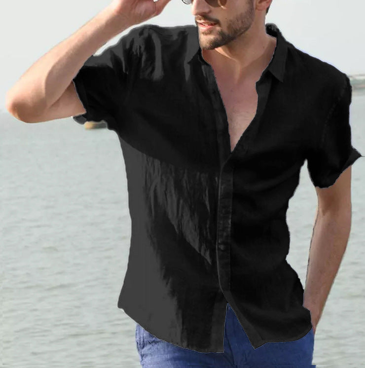 Chemise décontractée pour hommes - Coupe relaxée - Manches courtes - Col boutonné