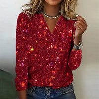 Pull étincelant à manches longues et col en V pour un look élégant