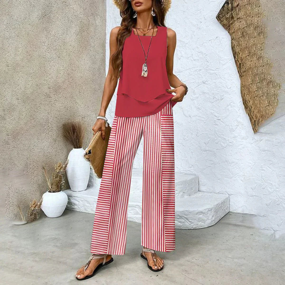 Top et pantalon large d'été pour femmes - Ensemble 2 pièces pour un look élégant