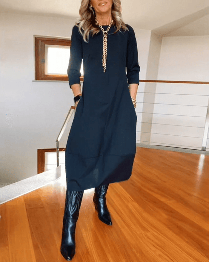 Robe Midi Élégante pour Femmes avec Plis Subtils